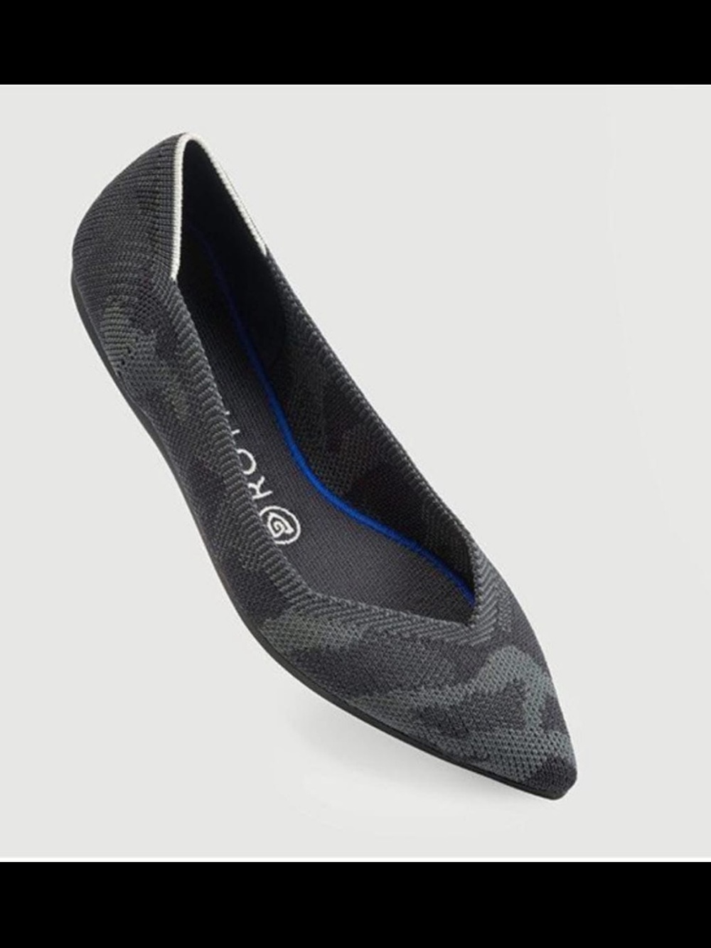 Rothy's Pointed Knit Ballet Flat in Dark Gray Camo